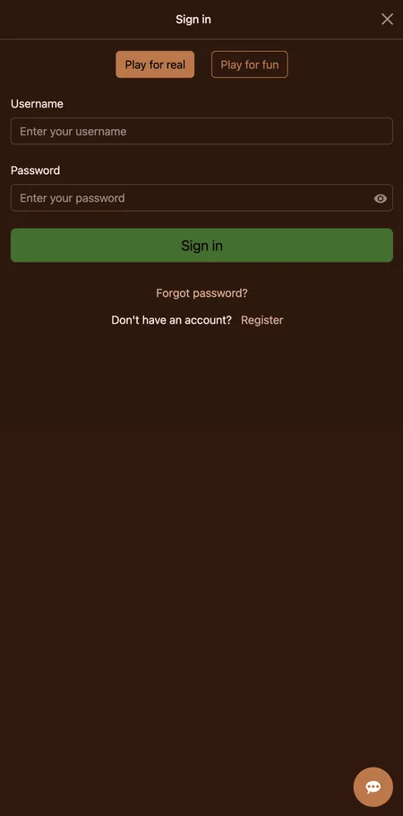 Cocoa Casino login form on mobile browser